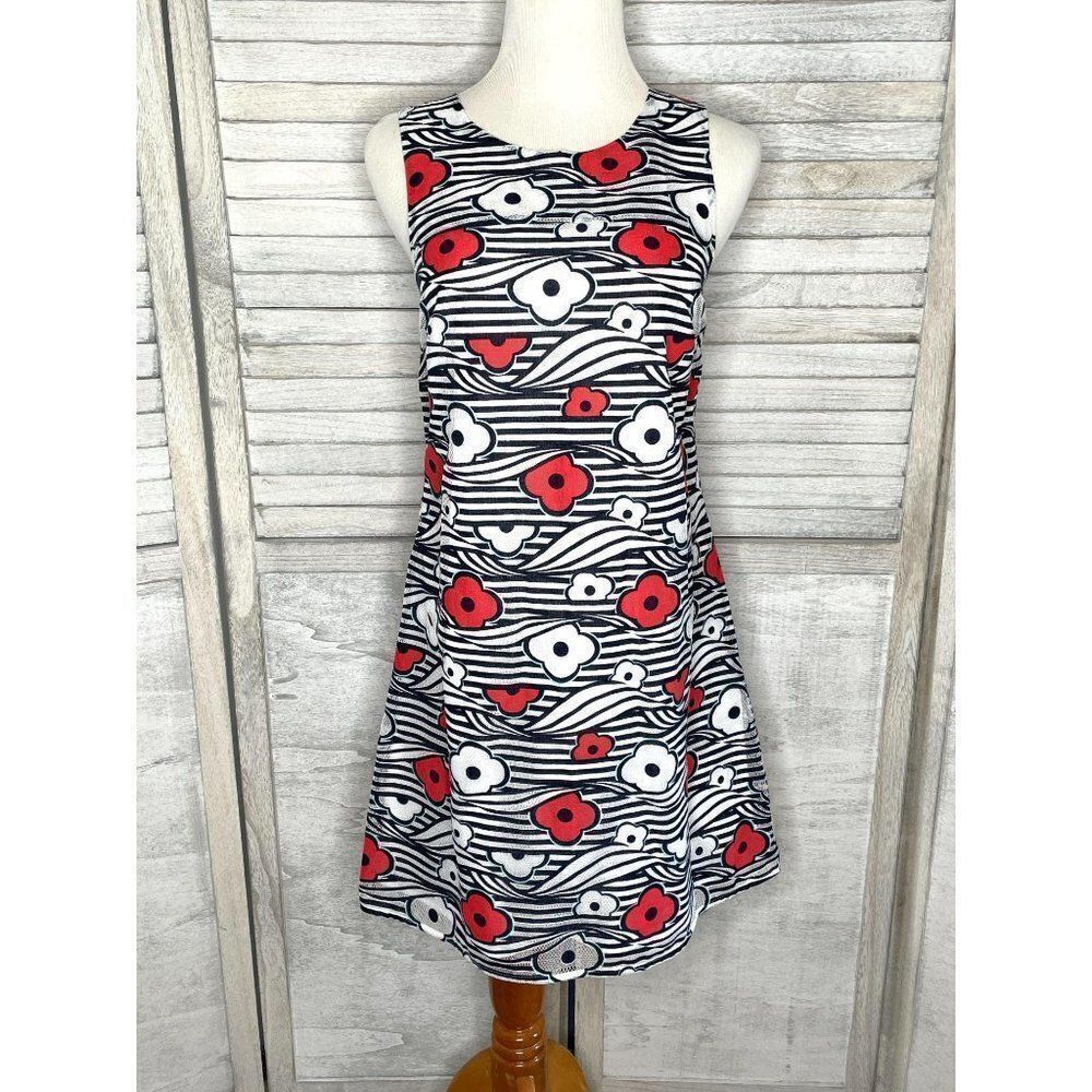 Kaari Blue Red White Blue Lace Floral Dress Size 2